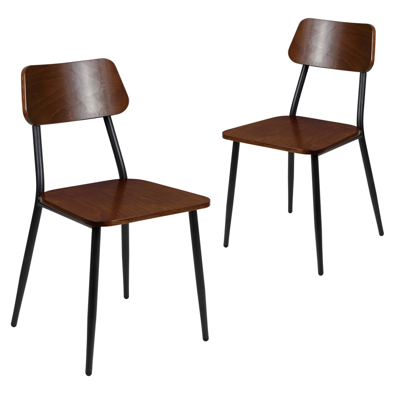 Merrick Lane Manhattan Industrial Style Dining Chair with Wood Back and Seat and Steel Frame - Set of 2